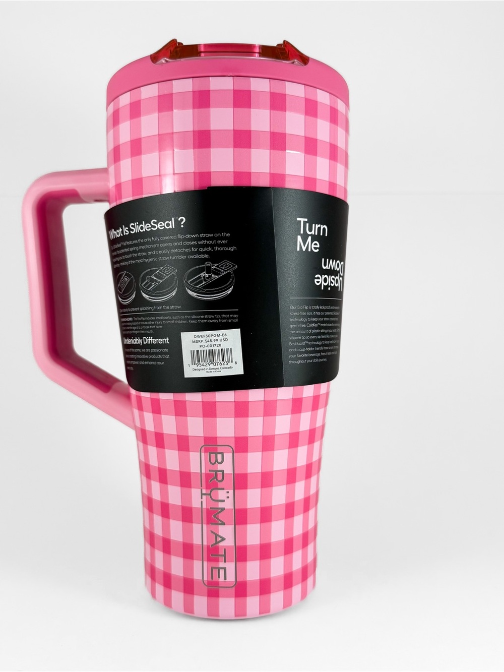 BruMate 30oz Stainless Steel Era Flip Water Bottle - Pink Gingham - Madi Nelson - Picture 3 of 14